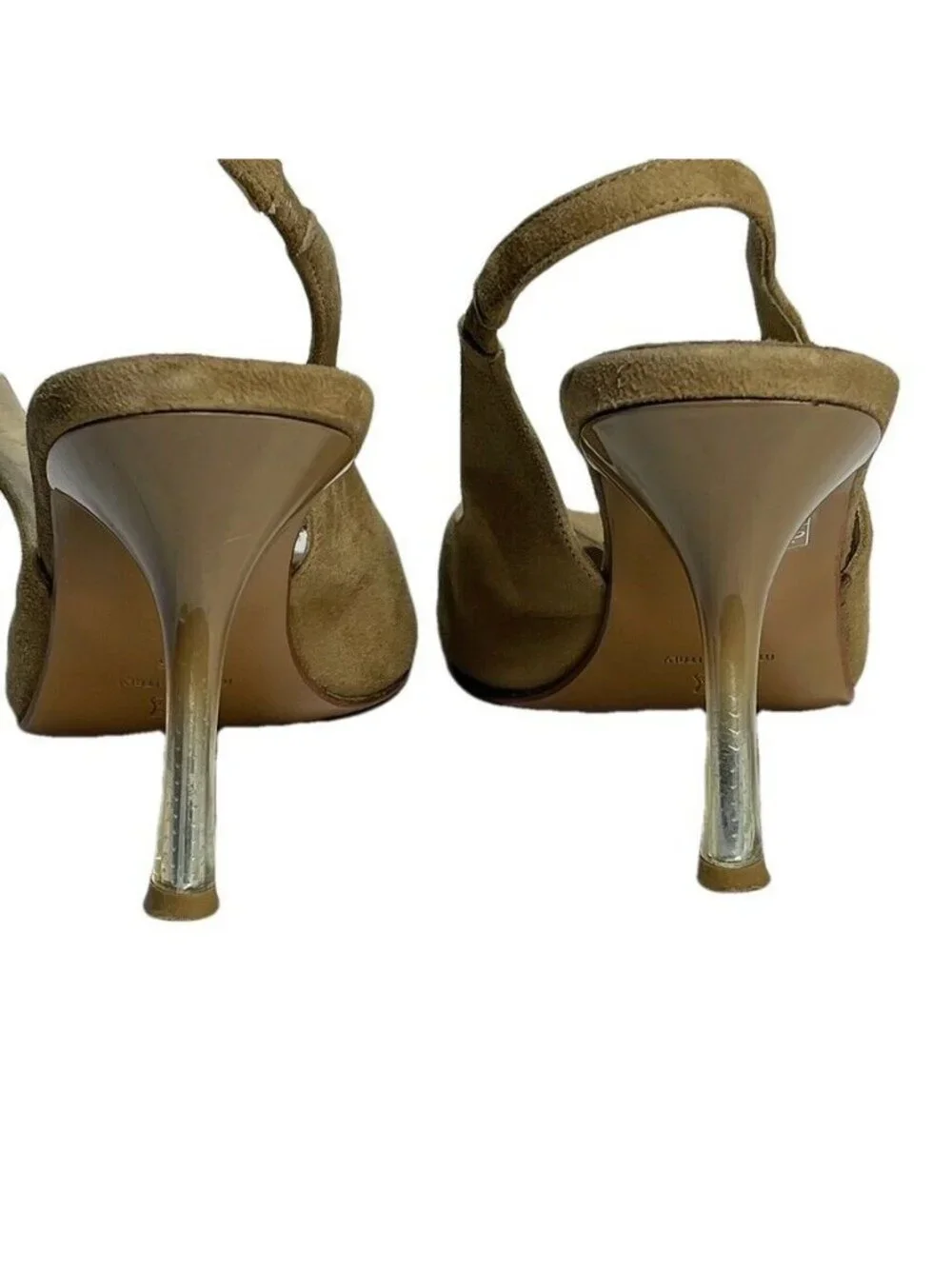Via Spiga Womens Tan Suede Peep Toe Slingback Heels Size 8